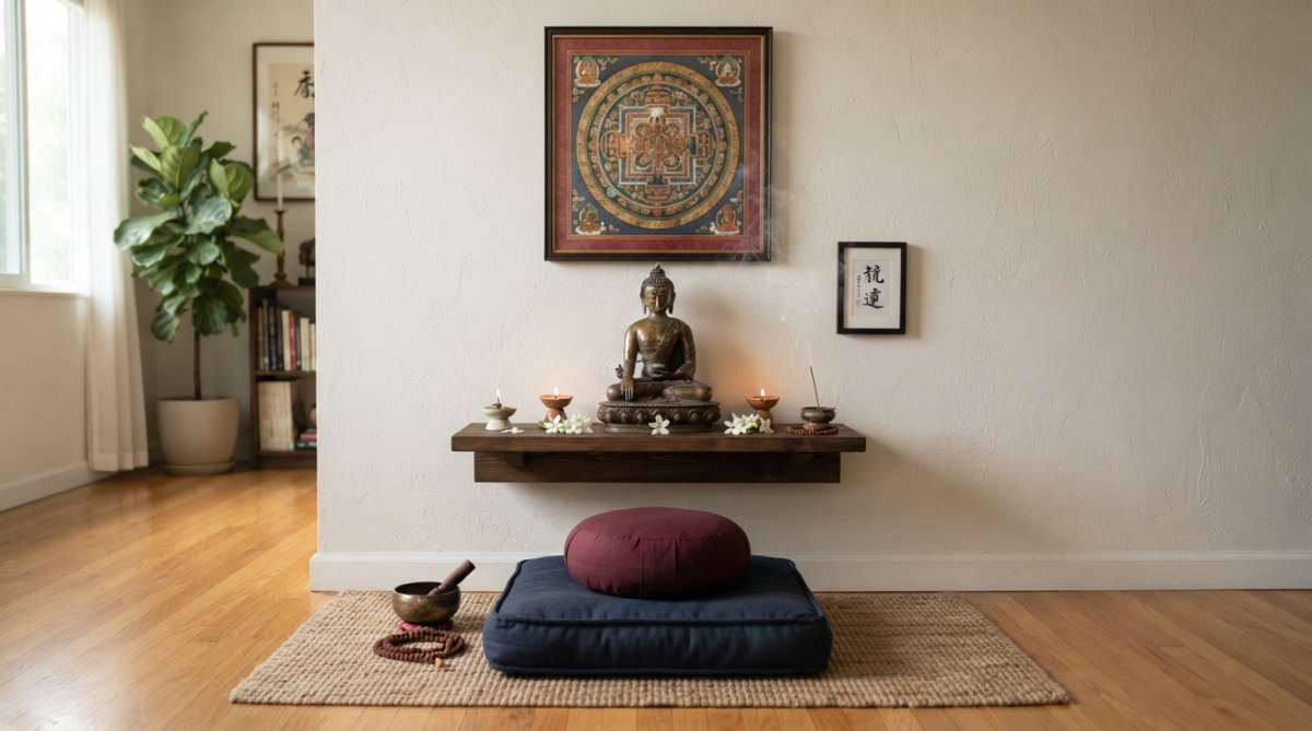Professionelle Illustration, die Buddha zur Ausstellung buddhistischer Kunst zeigt