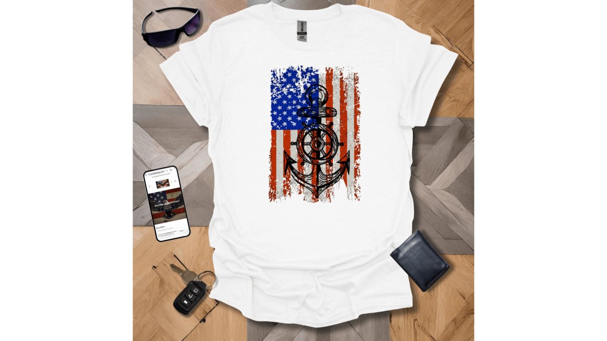 Distressed American Flag with Wooden Anchor