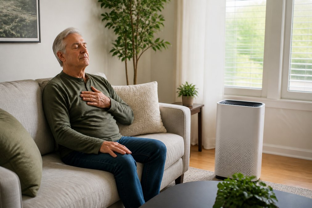 Professional illustration showing Person, COPD for do air purifiers help with copd