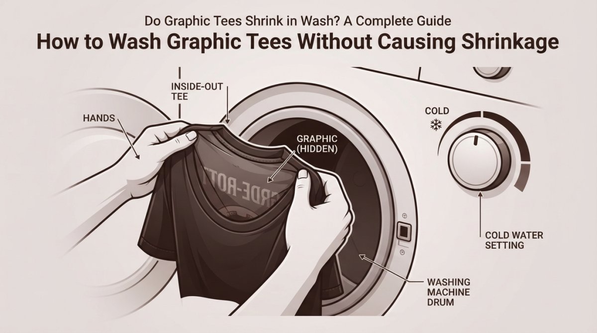 Step-by-step visual guide for graphic tees shrink