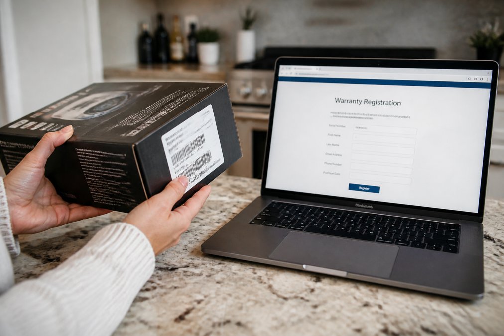 Process for checking if do open box items have warranties by verifying serial numbers on a manufacturer portal