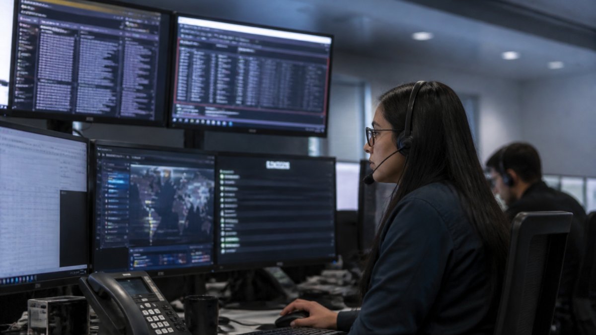 Infographic showing how AI threat detection reduces false positives and optimizes SOC analyst alert triage workflows