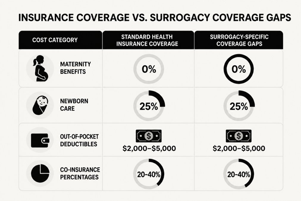 Visual comparison chart showing does insurance cover international surrogacy costs