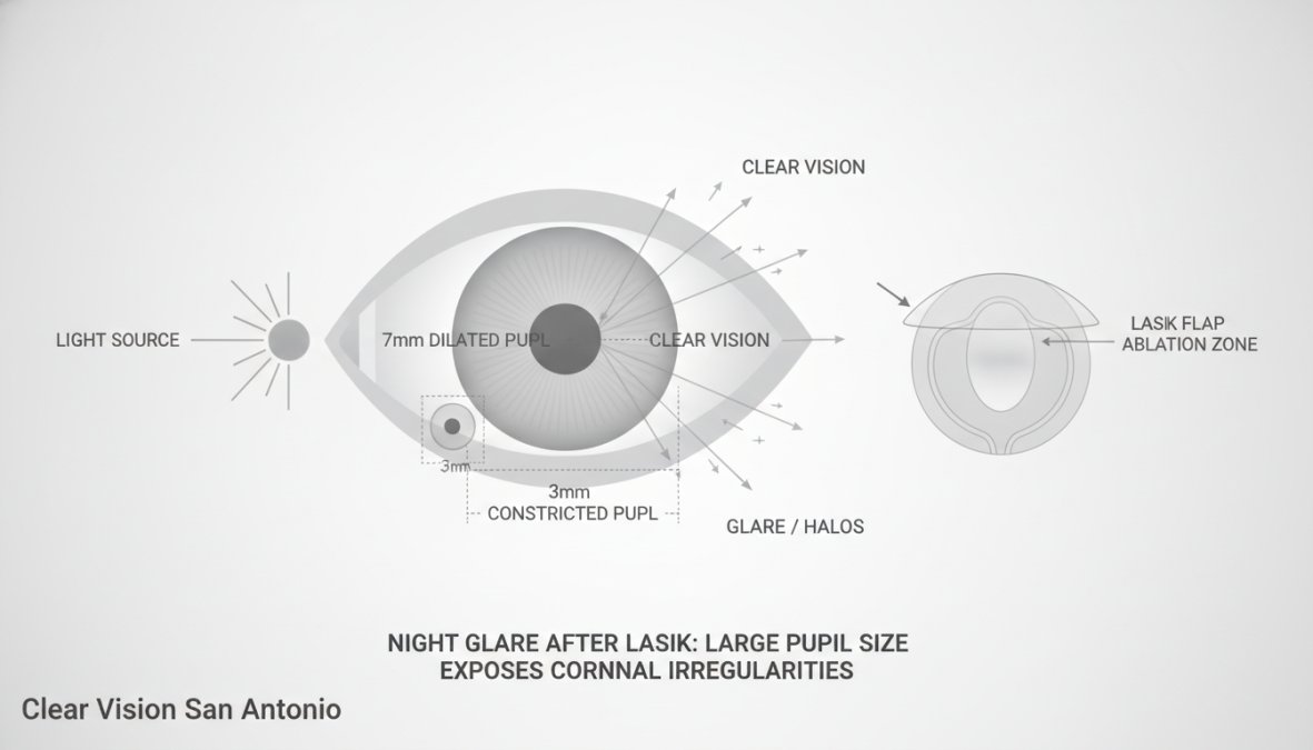 Professional illustration showing night driving glare