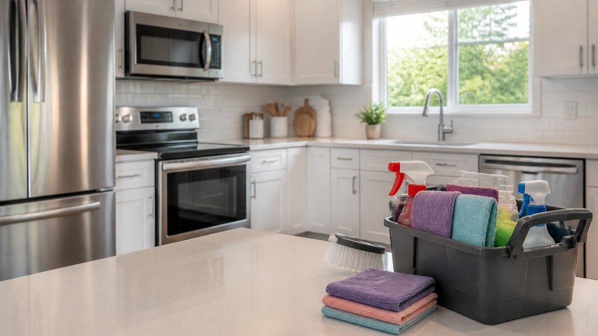 Spotless kitchen after a deep turnover service as seen in professional cleaning rental reviews