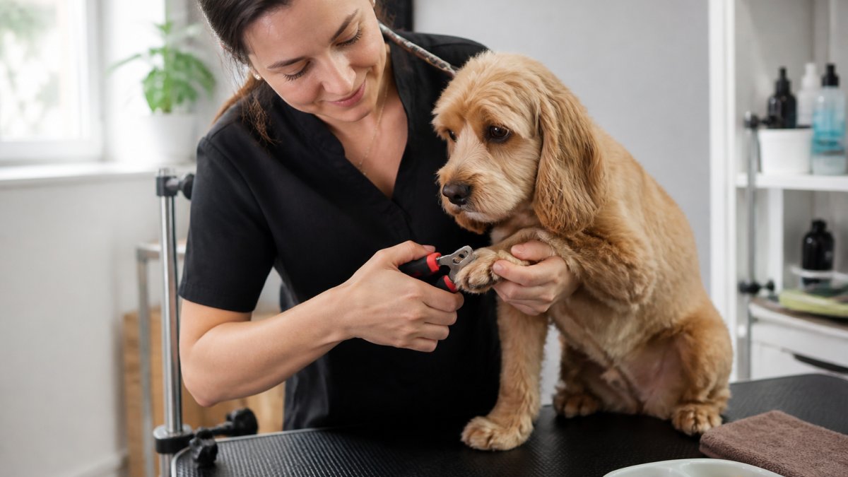 Step-by-step guide on dog nail clippers vs grinders for nervous dogs showing gentle paw handling and treat rewards.