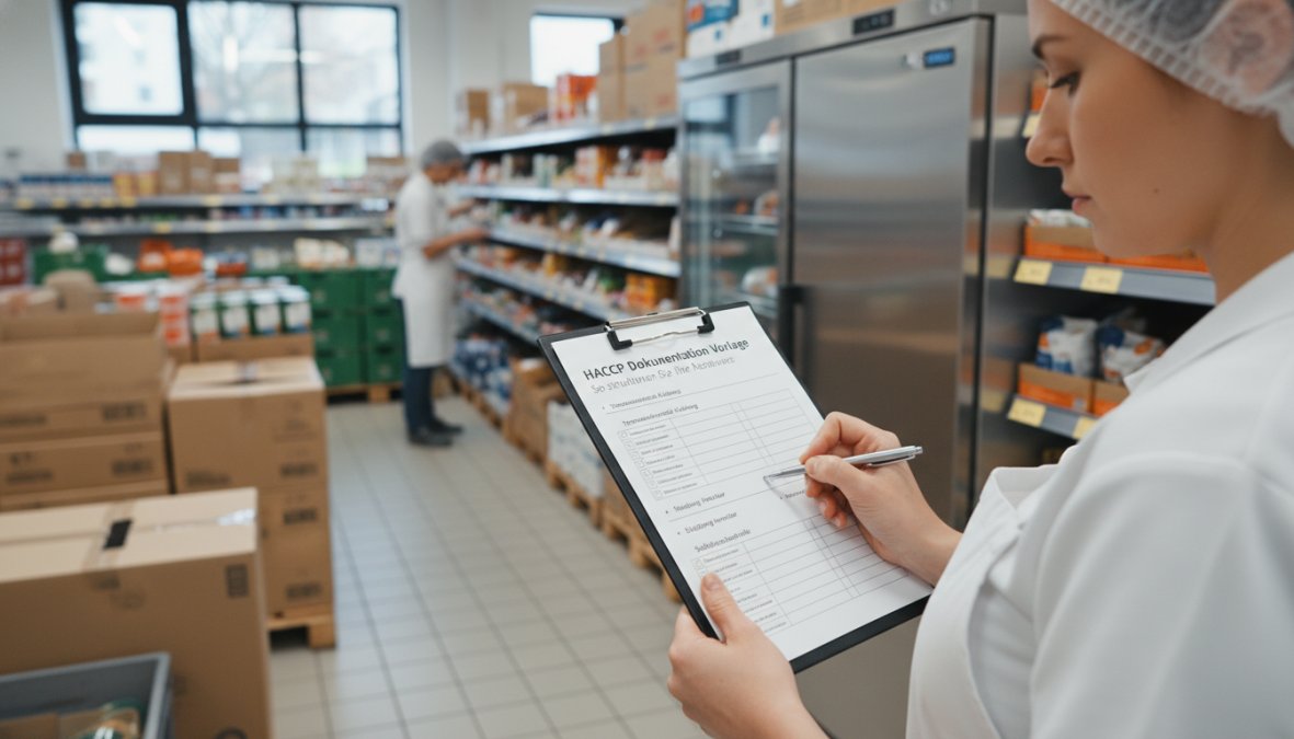 Mitarbeiter füllt HACCP-Checkliste aus, um die Dokumentationspflicht für Lebensmittelhändler zu vereinfachen