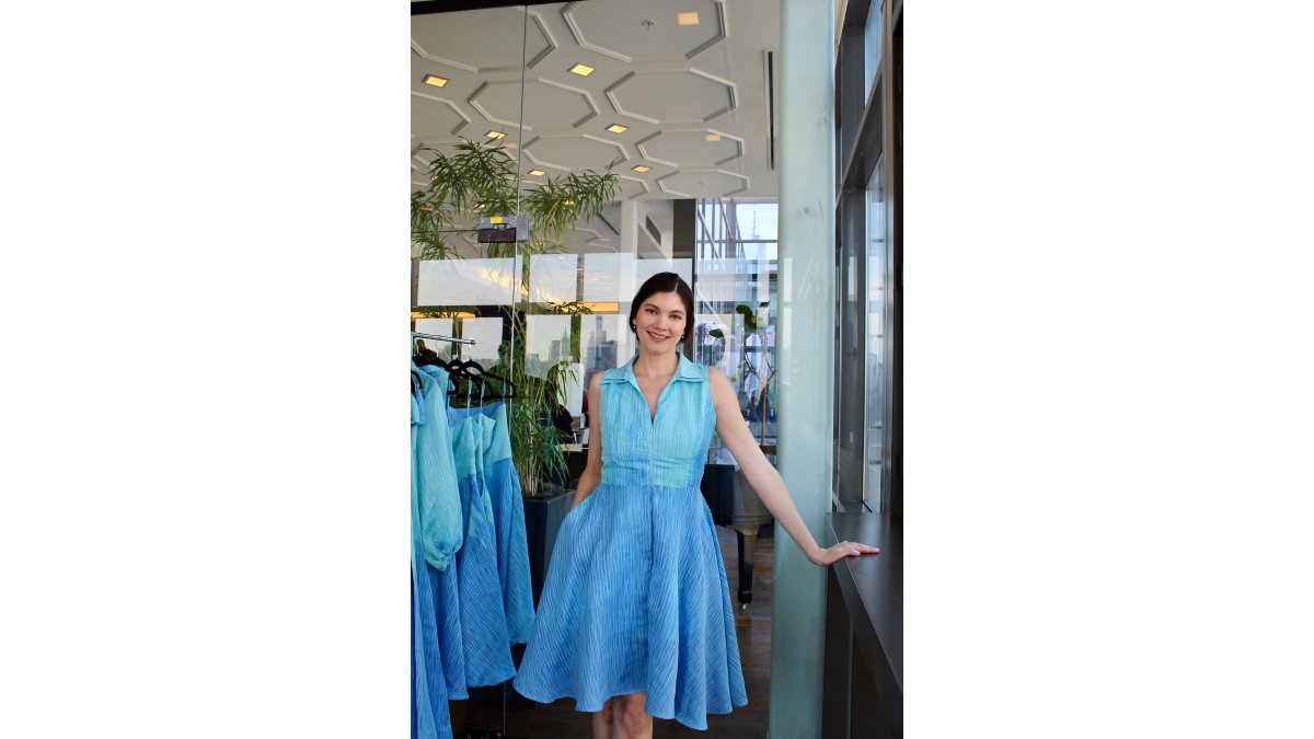 Double Collar Ombré Organza Midi Dress