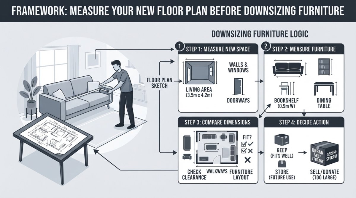 Professional illustration showing downsizing home furniture