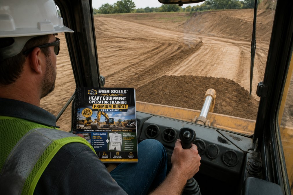 Dozer operator in the cab controlling blade positioning while grading a slope, hands on controls with clear visibility of the work area and grade being cut