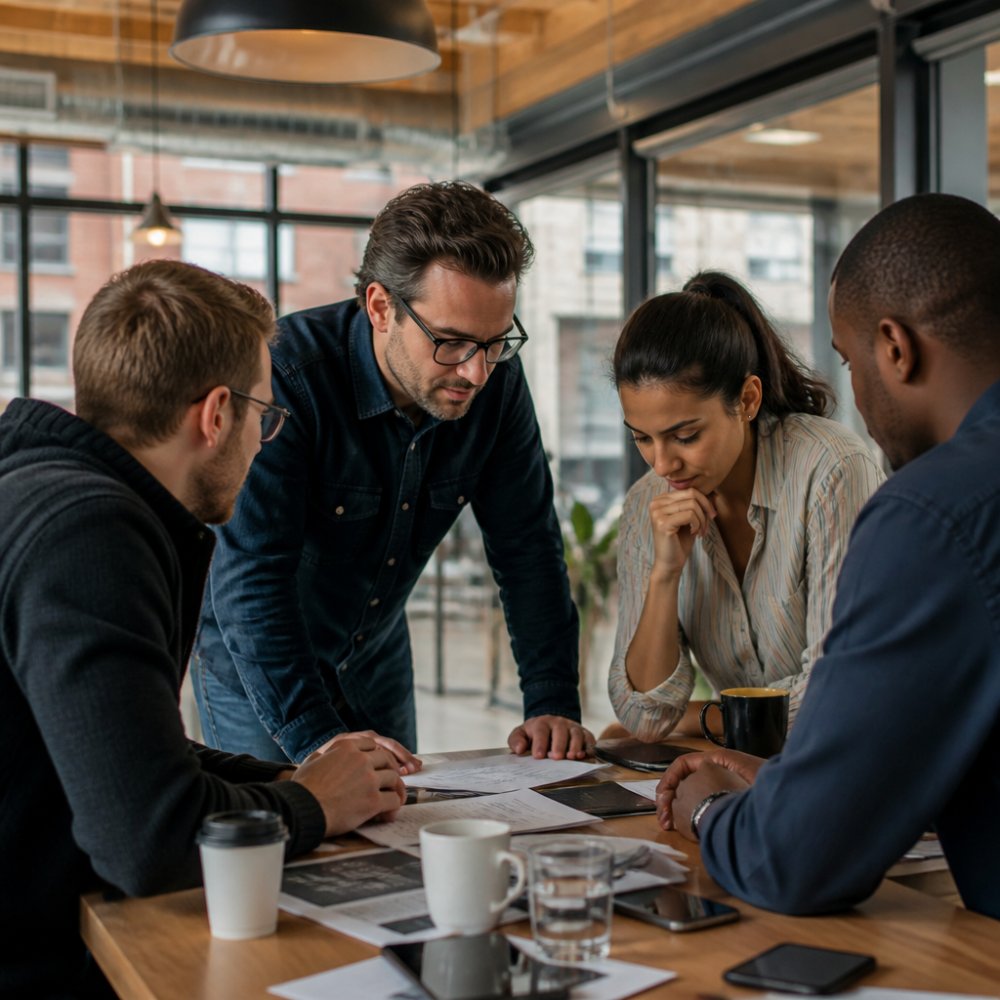 Sales team reviewing performance metrics while comparing drift vs qualified pricing strategies in a modern office