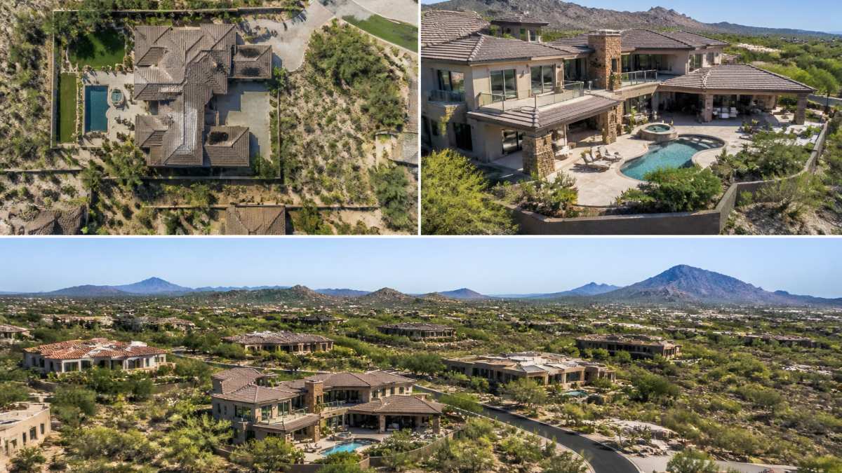 Infographic showing drone imagery luxury real estate angles including overhead, 45-degree, and wide shots.