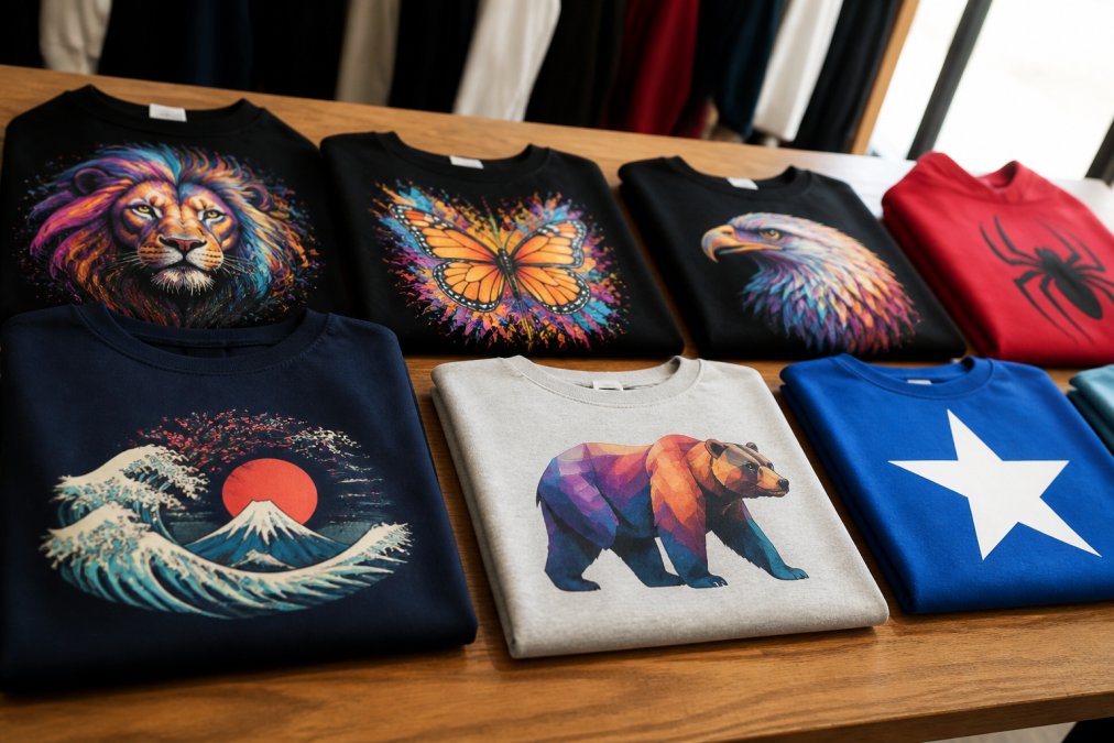 Professional illustration showing DTF printing vs heat transfer vinyl for shirts