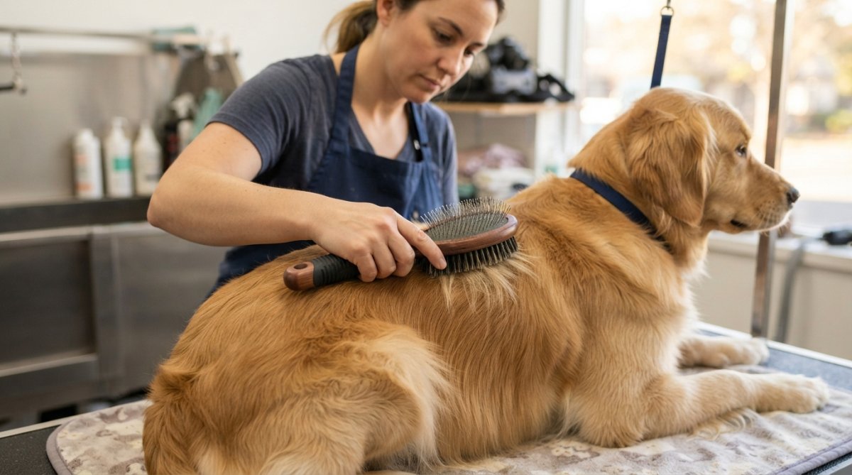 Feature overview showing Close for durable dog grooming brush
