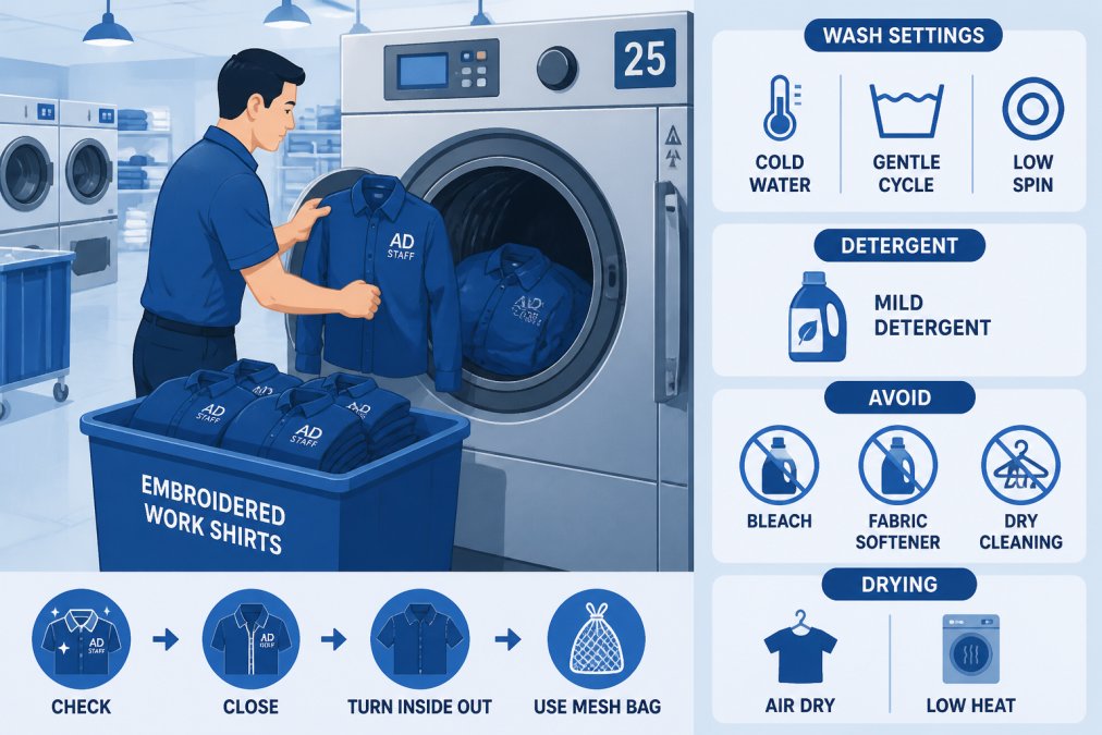 Step-by-step visual guide for durable embroidery for staff uniforms
