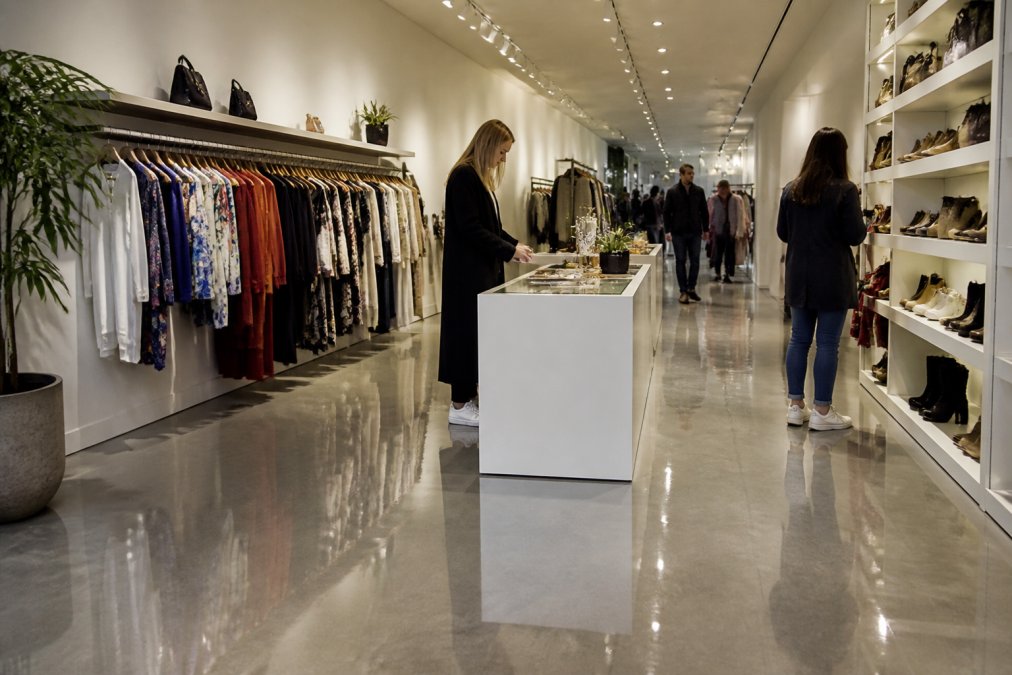 Illustrative retail interior with a polished concrete style floor; not a documented Puur project.