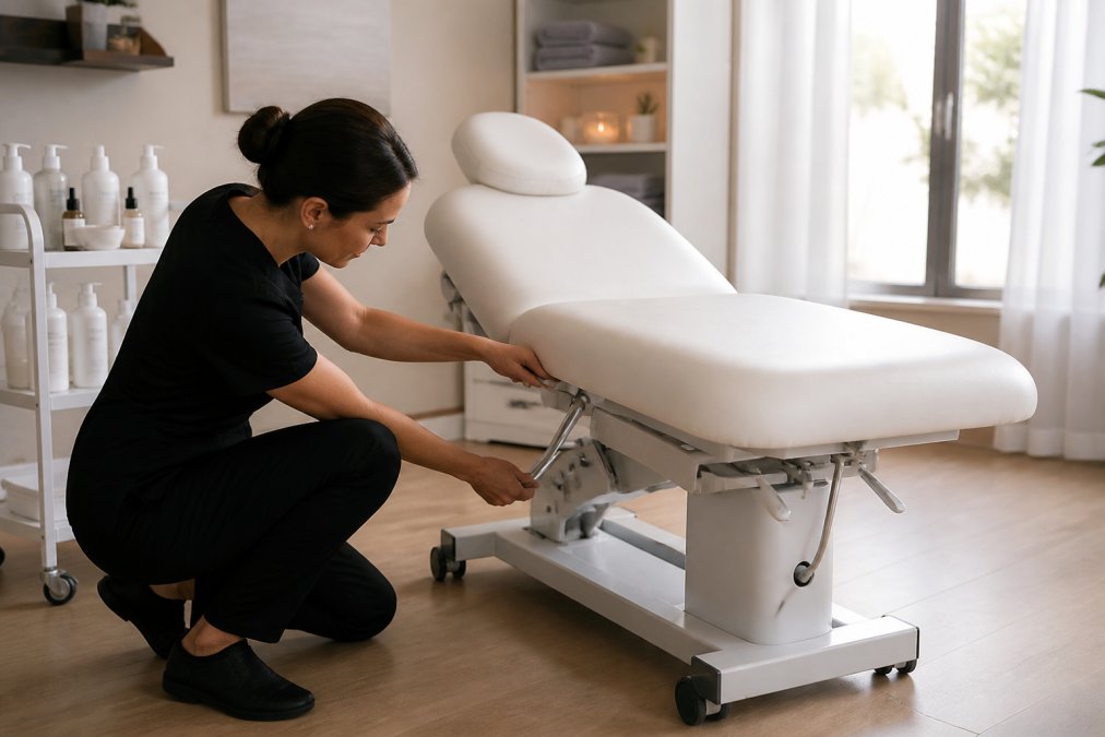 Infographic outlining the key structural features that ensure daily durability for professional treatment tables