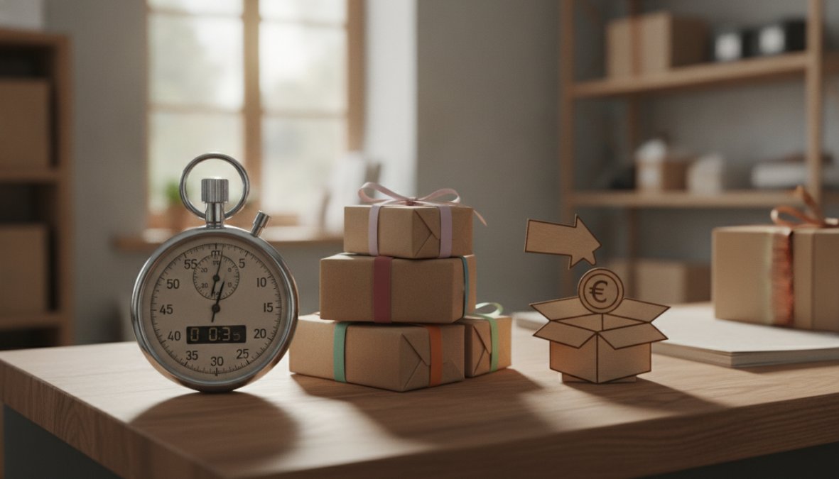 Een persoon die op een smartphone door een overzichtelijke webshop scrolt, terwijl hij of zij comfortabel op een bank zit in een lichte woonkamer met grote ramen op de achtergrond