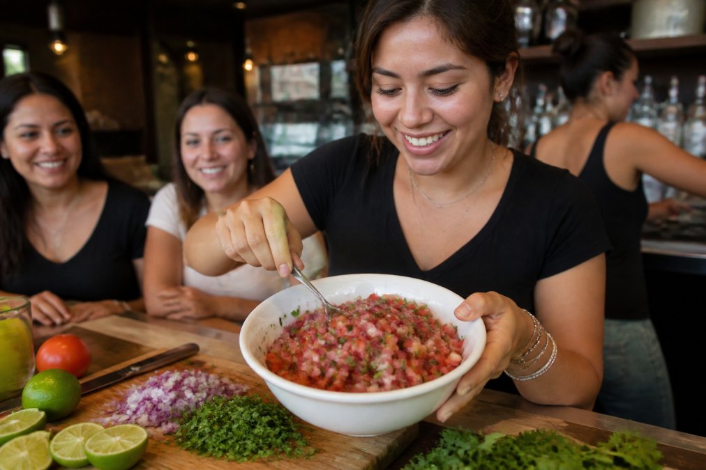 Fresh pico de gallo in a white bowl, a key addition to our taco bar salsa recipes, with diced tomatoes and onion.