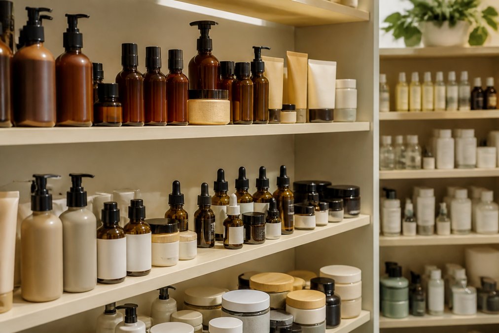 Nahaufnahme einer INCI-Liste auf der Rückseite eines Naturkosmetik-Produkts, mit Lupe daneben, die einzelne Inhaltsstoffe hervorhebt