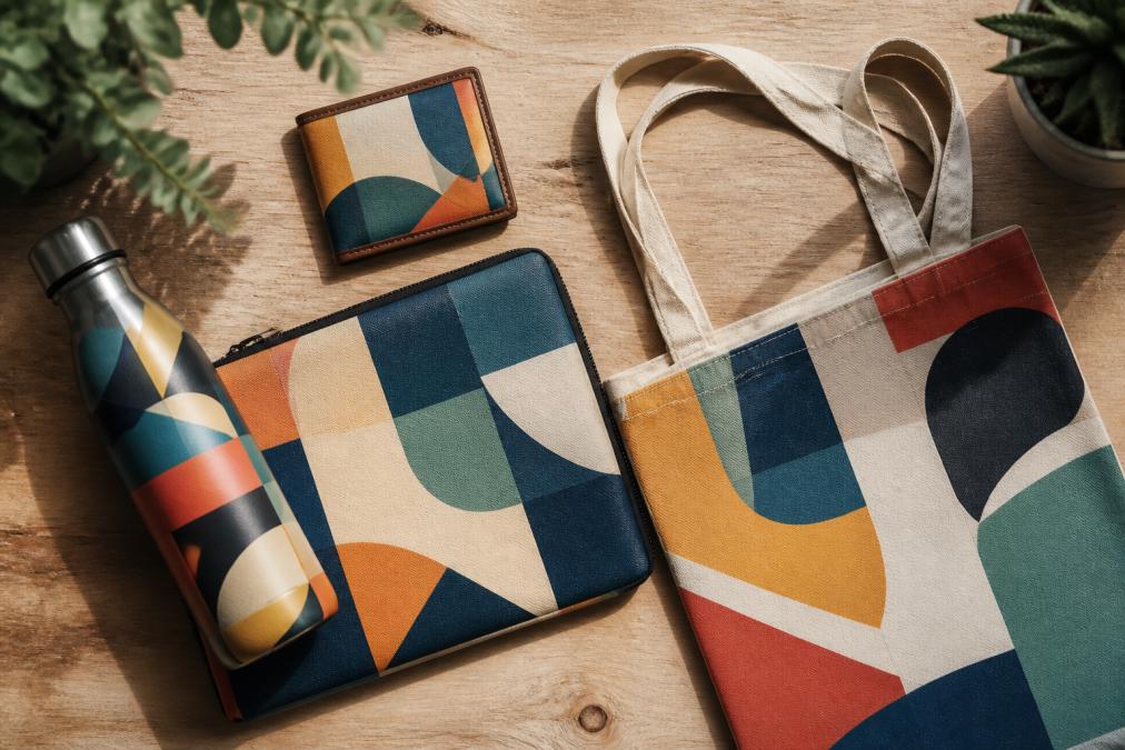 Infographic mapping the sustainable materials used in eco-friendly abstract print accessories for daily use