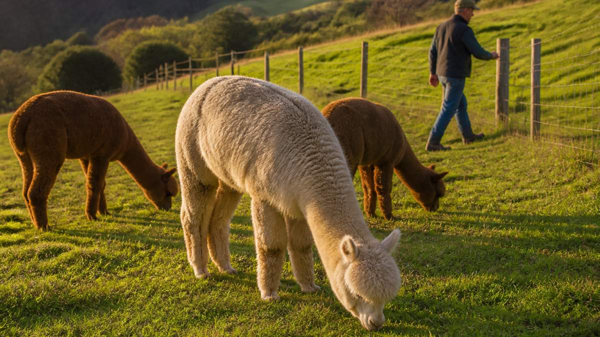 Infographic showing how alpaca grazing habits and padded feet impact pasture health and land management.