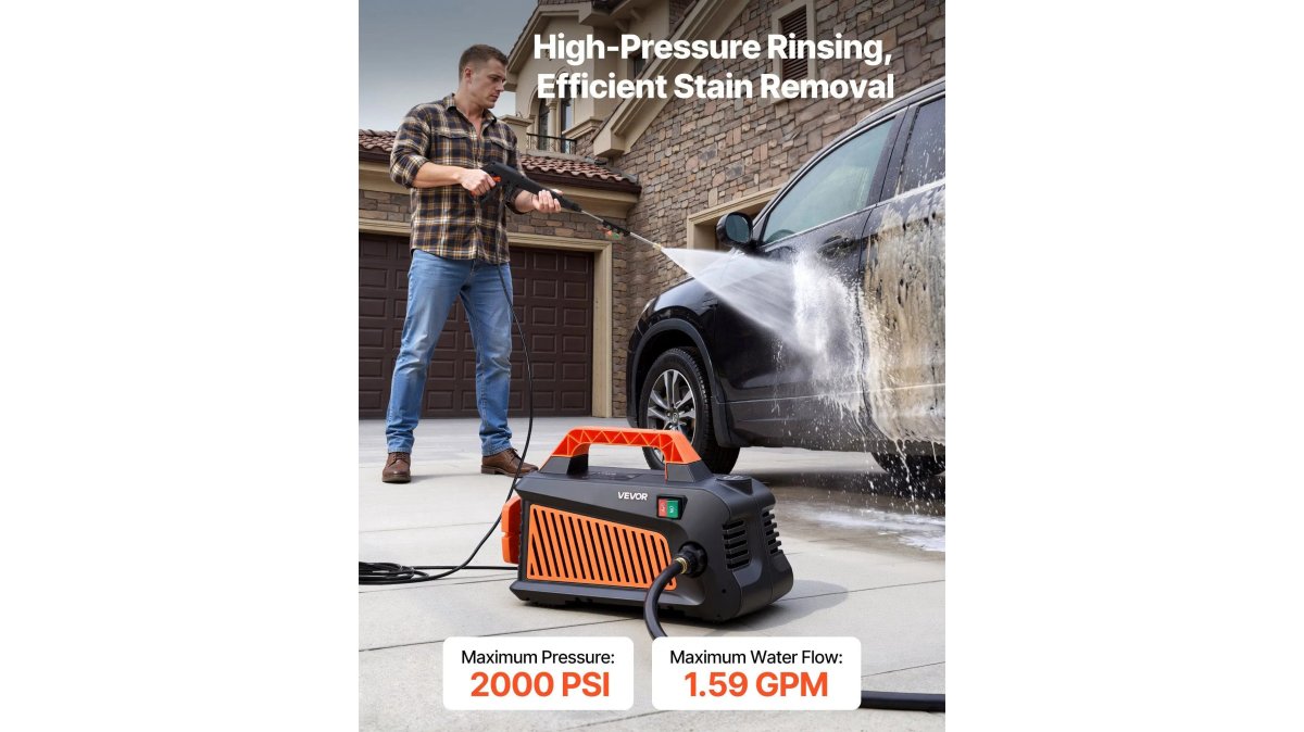 Electric Pressure Washer, 2000 Max PSI 1.59 Max GPM, Portable Power Washer with 4 Nozzles, Metal Extension Wand, Built-in Carry Handle, Compact & Flexible for Cars,Driveways,Patios,Fences,Home