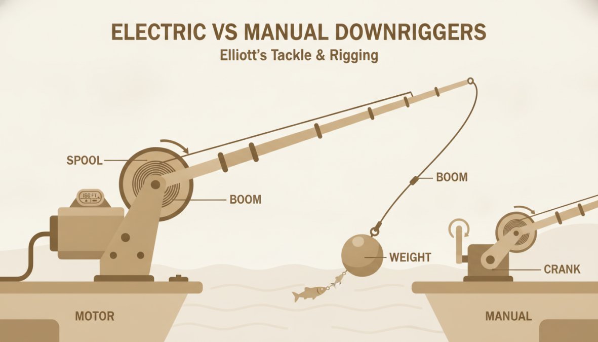 Side-by-side comparison of electric vs manual downriggers