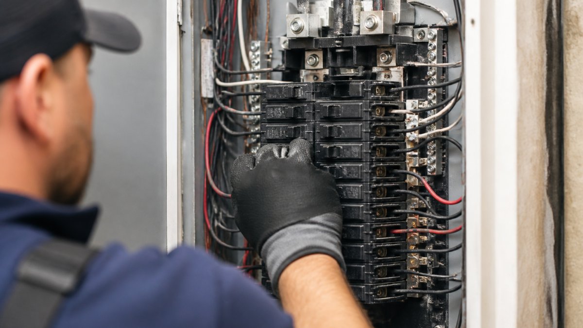 Infographic showing the breakdown of labor and material expenses for an electrical panel replacement cost.