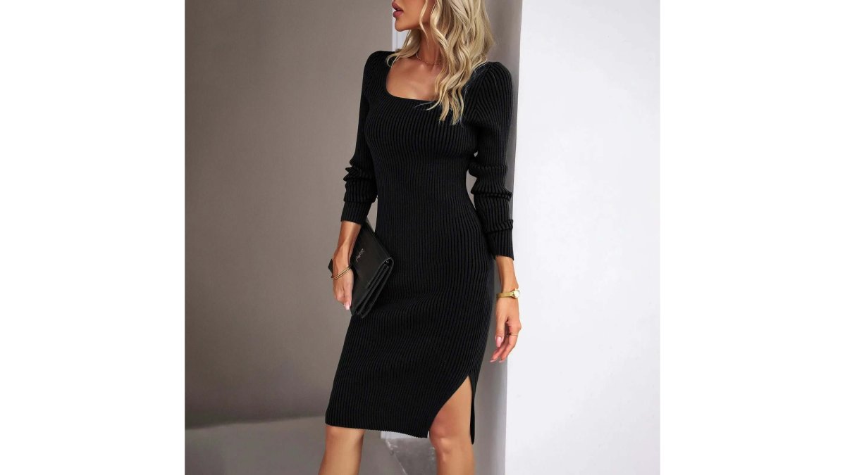 Elegant Black Ribbed Midi Dress