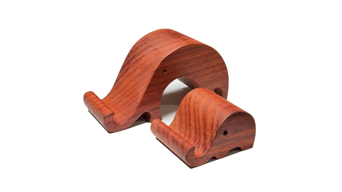 Elegant Natural Handmade Elephant Rosewood Cell Phone Stand Set