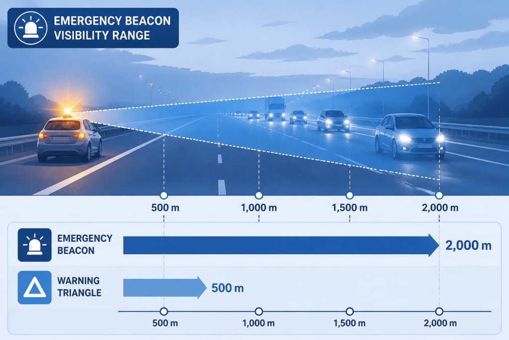 Emergency Beacon vs Reflective Warning Triangle: 2026 UK Guide Professional illustration showing emergency beacon vs reflective warning triangle