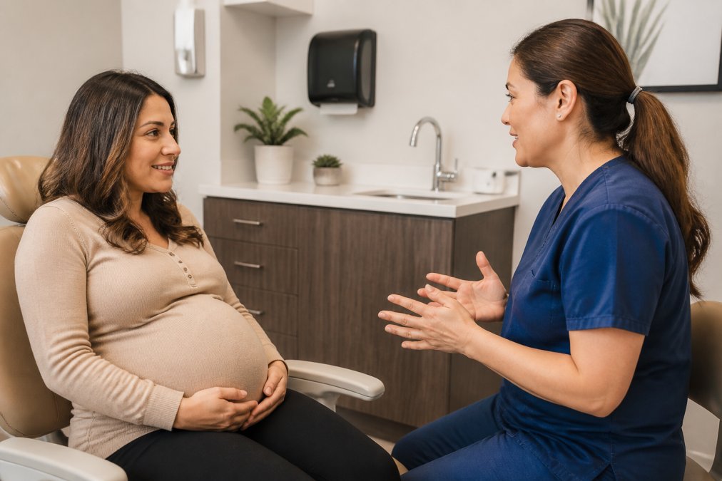 Professional illustration showing Pregnant for emergency dental care for pregnant women