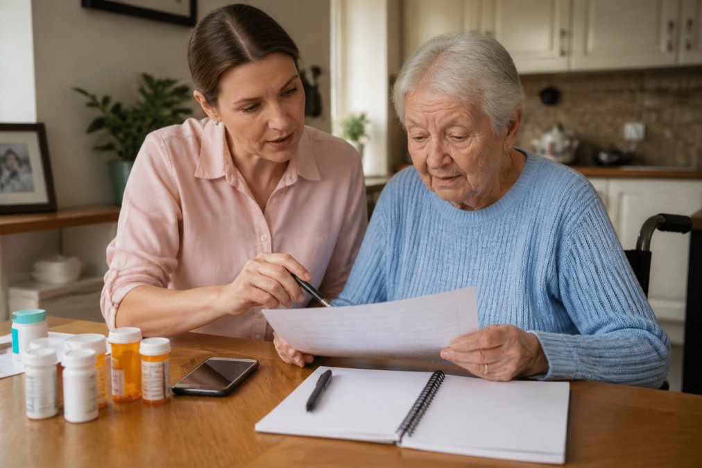 Infographic showing a step-by-step emergency transport seniors plan with medication lists and contact steps