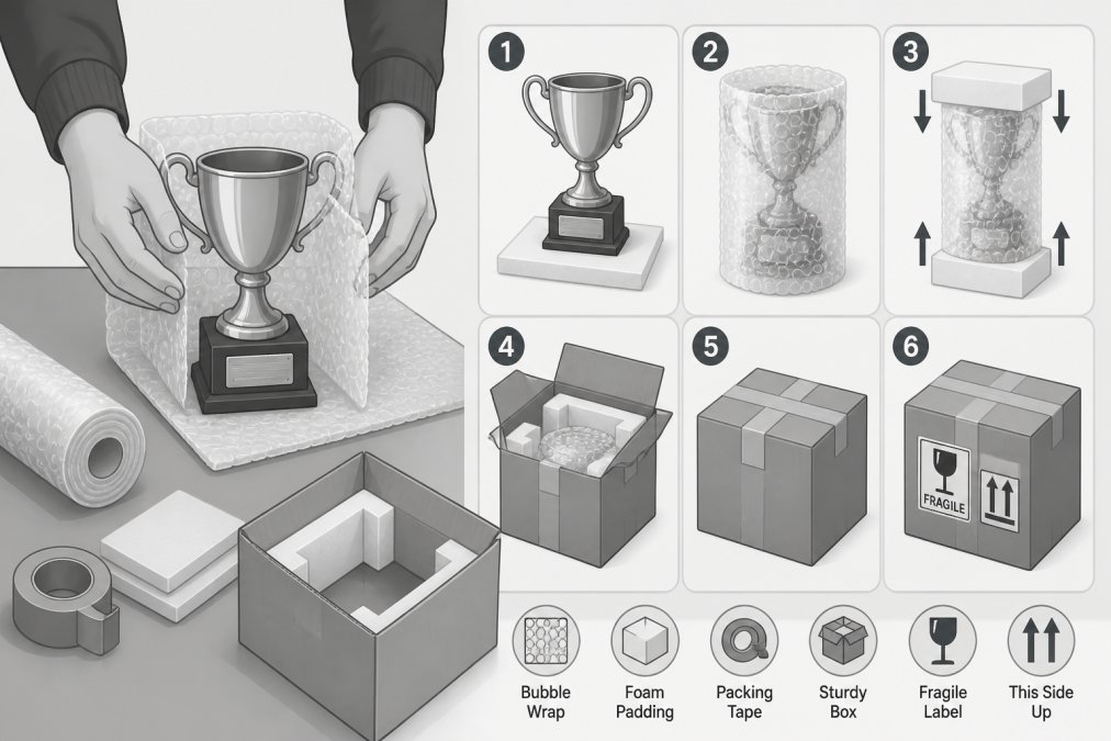 Professional illustration showing award shipping and handling