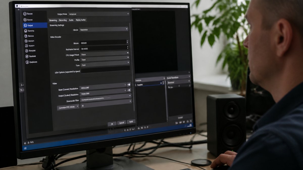 Diagram showing encoder settings for bitrate, resolution, and frame rate to achieve an HD quality live stream