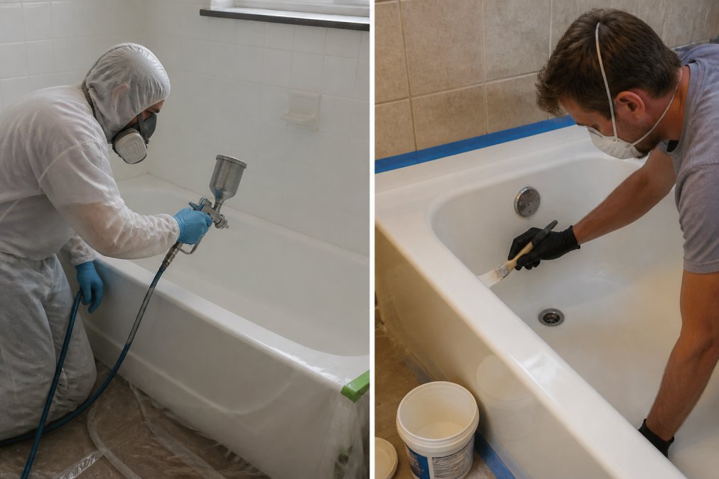 Side-by-side comparison of Professional for epoxy vs acrylic tub coatings