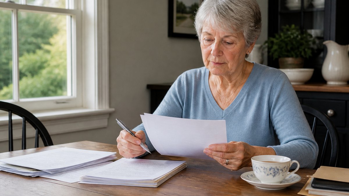 Woman reviewing documents at a table to organize a complete estate plan