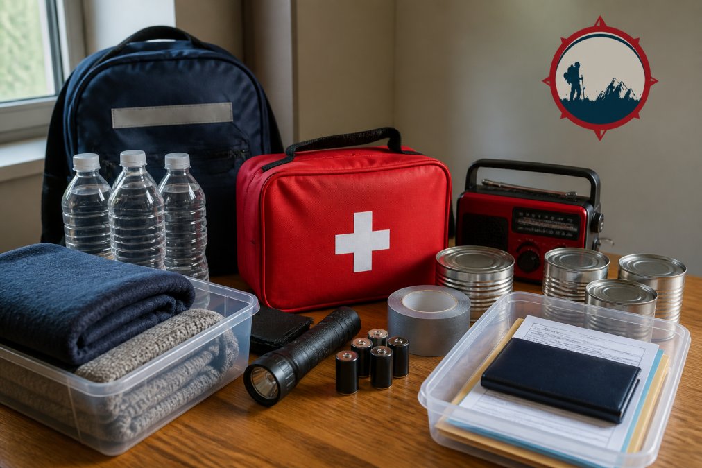 Checklist infographic for building 72-hour disaster preparedness kits with essential survival supplies and gear.