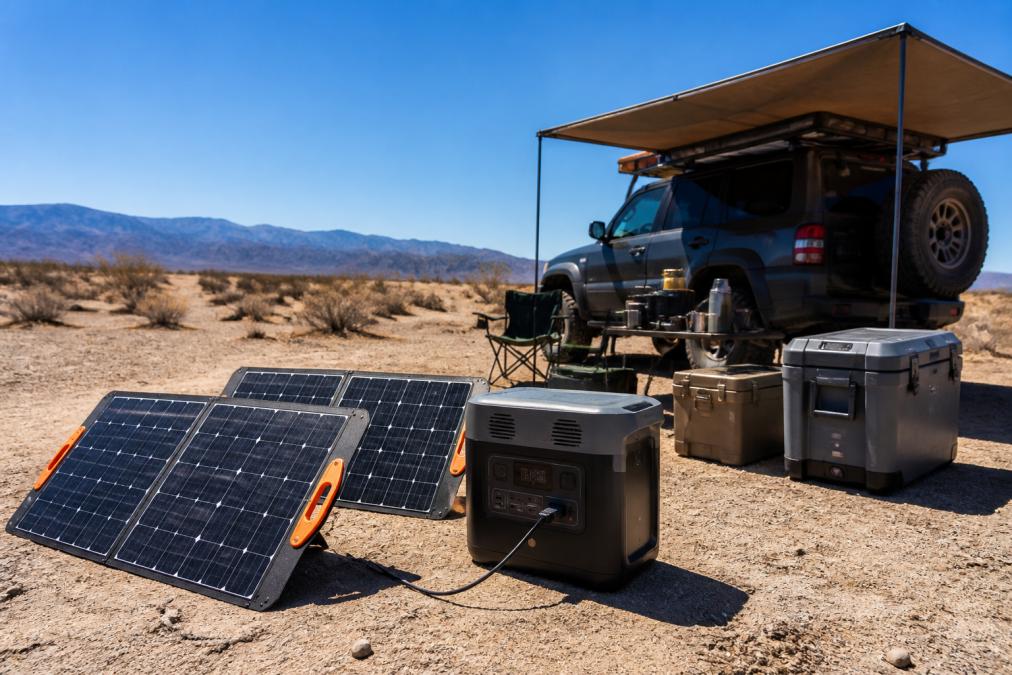 Professional illustration showing Portable for essential gear for remote overlanding trips
