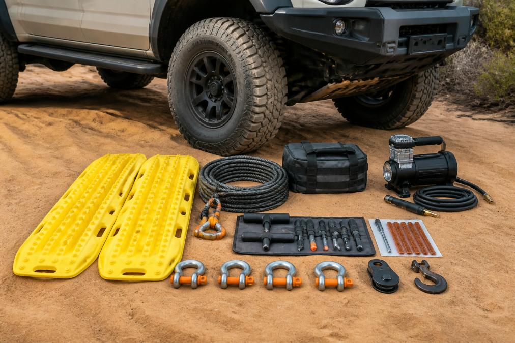 Professional illustration showing Recovery for essential gear for remote overlanding trips