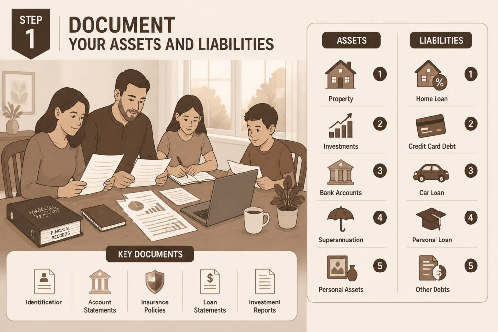 Process diagram showing steps for estate planning checklist
