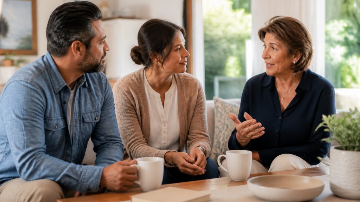 Parents discussing guardianship with family members as part of their estate planning checklist for parents.