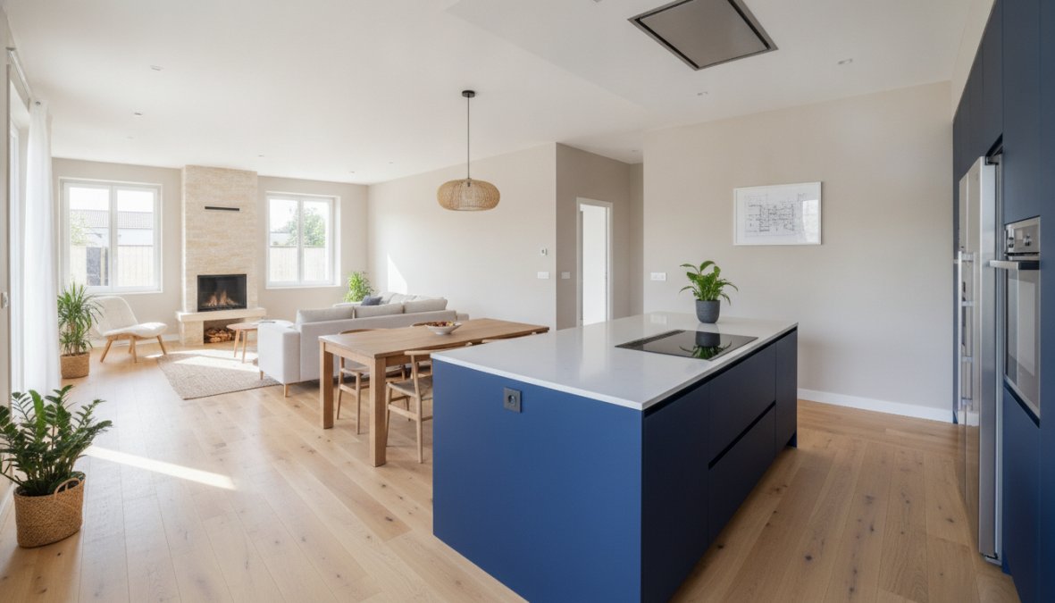 Intérieur lumineux d'une maison moderne à Montluçon, idéal pour une estimation maison montluçon basée sur la qualité.
