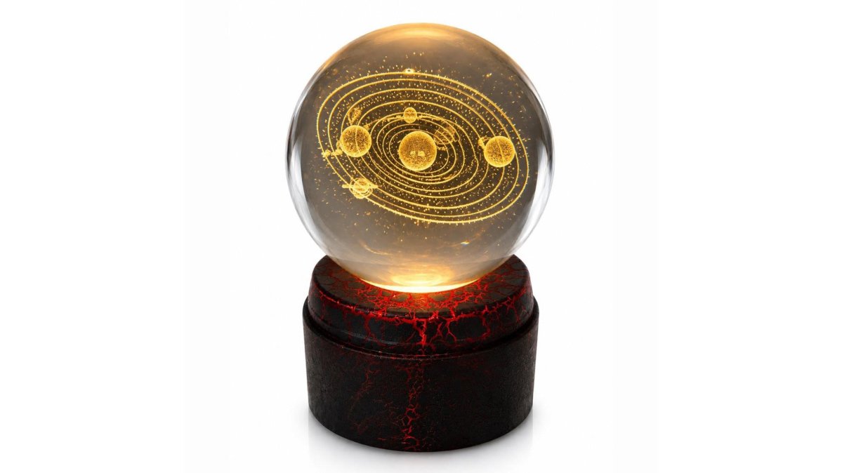 Etched Crystal Ball with LED Lighting and Rotating Stand