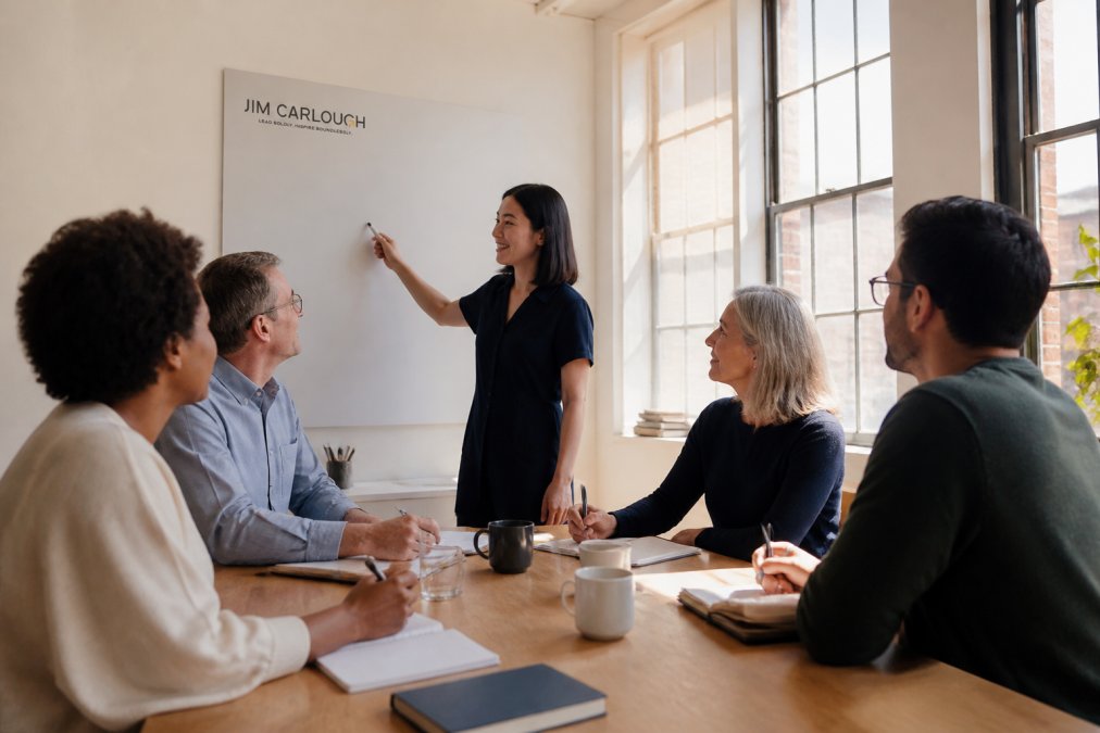 Diverse leadership team discussing AI dashboards, prioritizing ethical considerations for AI in leadership 2026 review.
