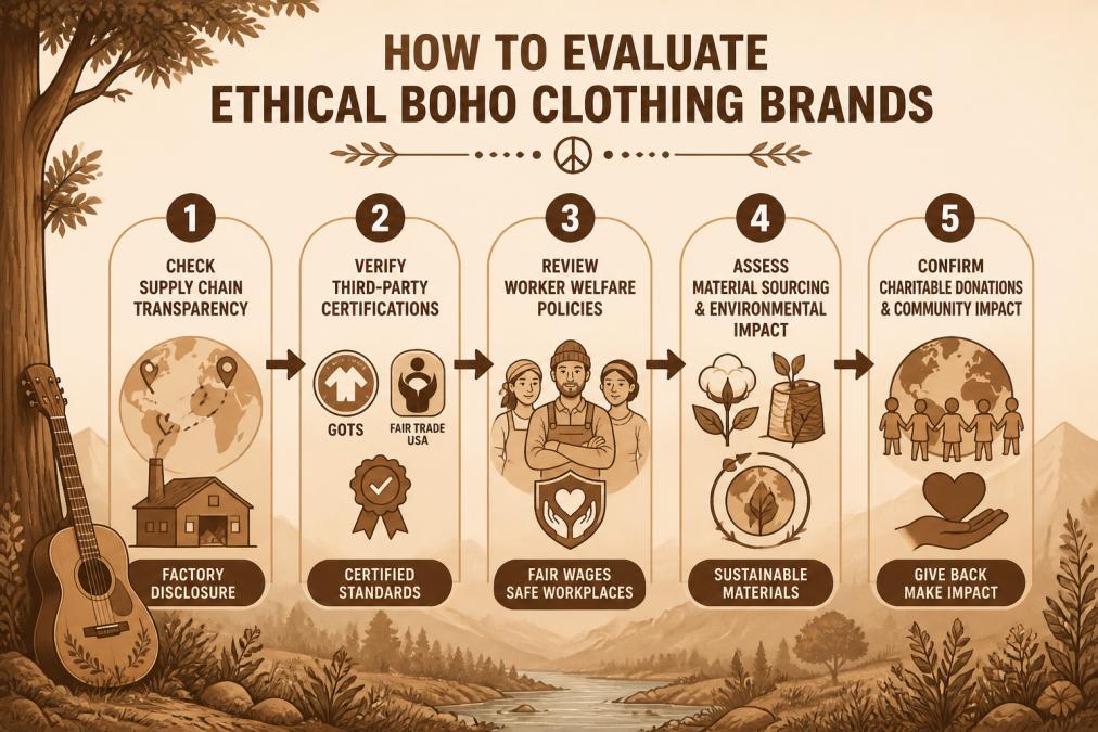 5-step flowchart for evaluating brands in our ethical hippie fashion brand guide