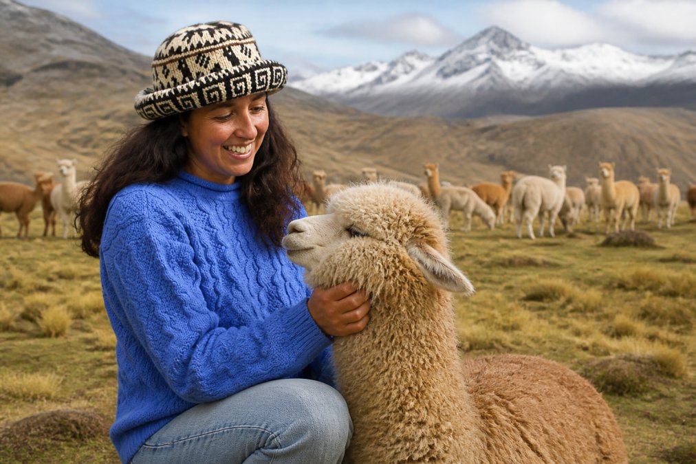 Professional illustration showing Andean for ethically sourced alpaca fiber