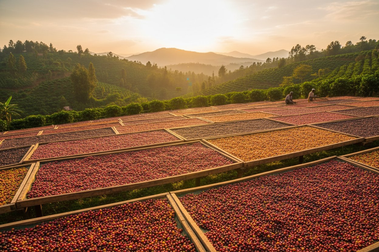 Ethiopian Coffee Cherries Drying