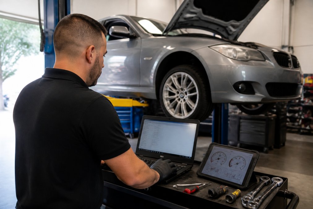 Flowchart showing the diagnostic process used by a European mechanic to identify engine faults in Boynton Beach